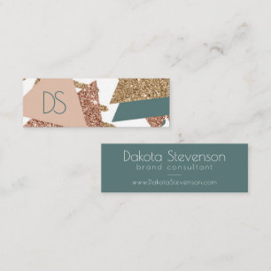 80s Retro Abstract 70s Green and Gold Monogram Mini Business Card