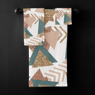 80s Retro Abstract   70s Green and Gold Palette Bath Towel Set