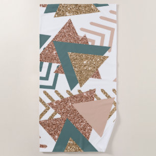 80s Retro Abstract   70s Green and Gold Palette Beach Towel