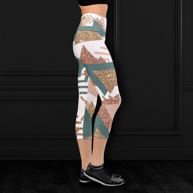 80s Retro Abstract | 70s Green and Gold Palette Capri Leggings (Creator Uploaded)