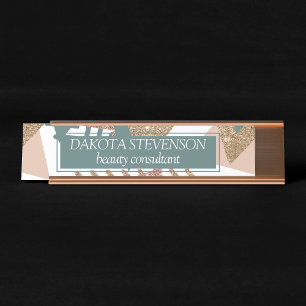 80s Retro Abstract 70s Green and Gold Palette Desk Name Plate