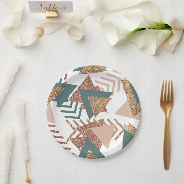 80s Retro Abstract | 70s Green and Gold Palette Paper Plate (Wedding)