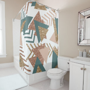 80s Retro Abstract   70s Green and Gold Palette Shower Curtain