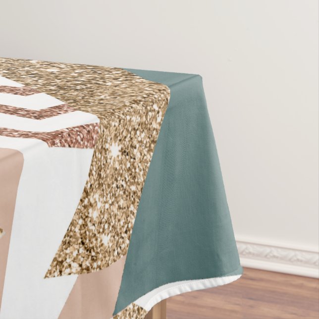 80s Retro Abstract | 70s Green and Gold Palette Tablecloth (In Situ)