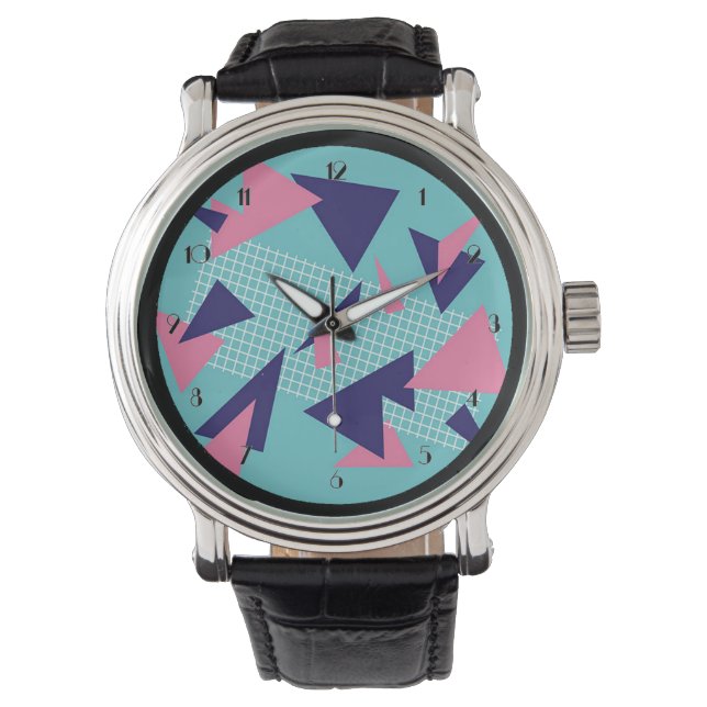 80's Retro Abstract Triangles Pattern Wrist Watch (Front)