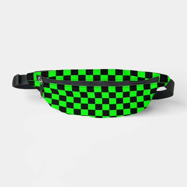 80s RETRO BLACK GREEN CHECKERBOARD FANNY PACK (Front)