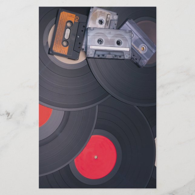 80's Retro Cassette Tapes and Vinyl Records Stationery (Front)