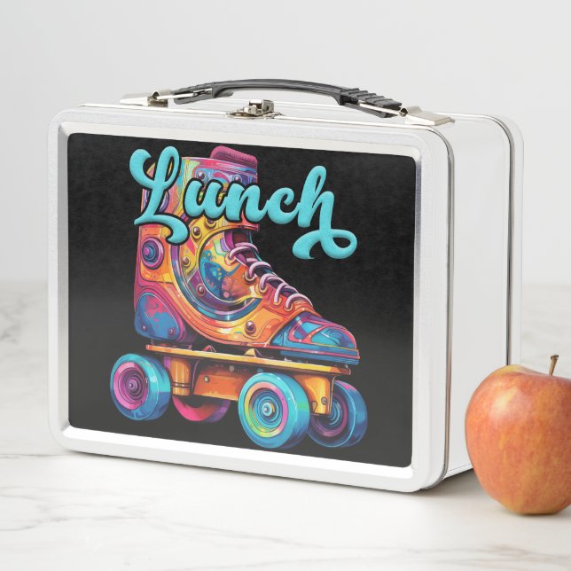 80s Retro Colourful Roller Skates Metal Lunch Box (In Situ)