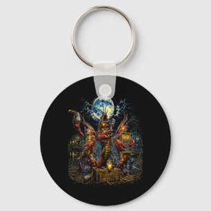 80s Retro Crawfish Band Moon Cajun Seafood Key Ring