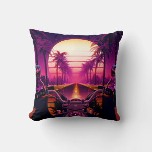 80s retro futuristic sci-fi background with motorc cushion