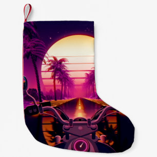 80s retro futuristic sci-fi background with motorc small christmas stocking