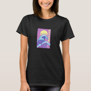 80s Retro Great Wave Japanese Vaporwave Cat Aesthe T-Shirt