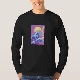 80s Retro Great Wave Japanese Vaporwave Cat Aesthe T-Shirt