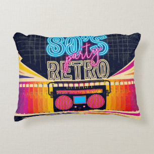 80s, retro music party. Old style poster. Disco fl Decorative Cushion