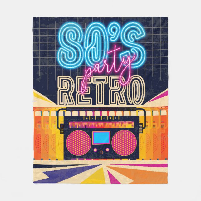 80s, retro music party. Old style poster. Disco fl Fleece Blanket (Front)