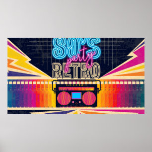 80s, retro music party. Old style poster. Disco fl Poster