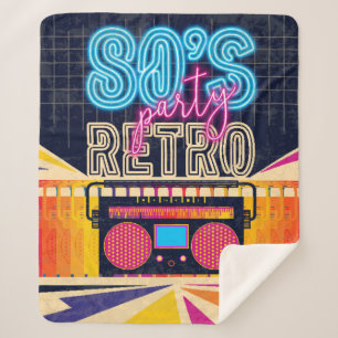 80s, retro music party. Old style poster. Disco fl Sherpa Blanket