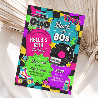 80s Retro Neon Birthday Invitation