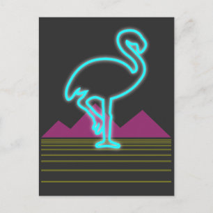 80's retro neon pink flamingo bird postcard