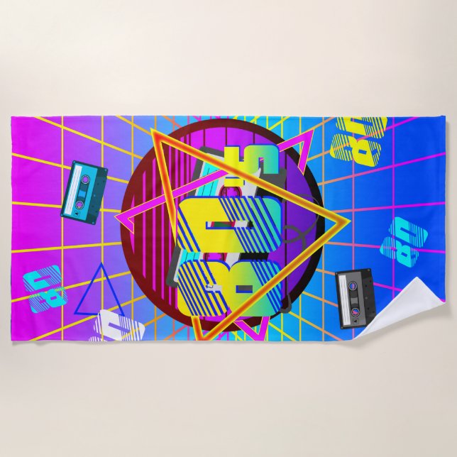 80's RETRO OLD SCHOOL CASSETTE TAPE   Beach Towel (Front)