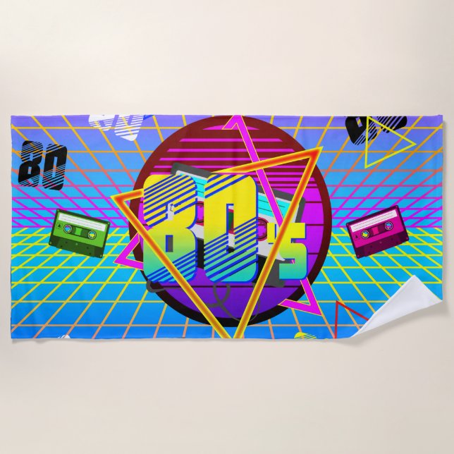 80's RETRO OLD SCHOOL CASSETTE TAPE    Beach Towel (Front)