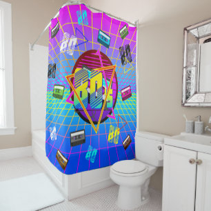 80's RETRO OLD SCHOOL CASSETTE TAPE  Shower Curtain