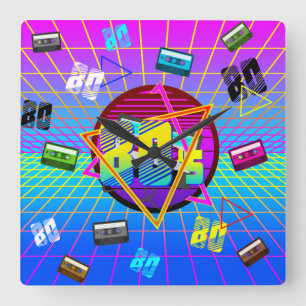 80's RETRO OLD SCHOOL CASSETTE TAPE    Square Wall Clock
