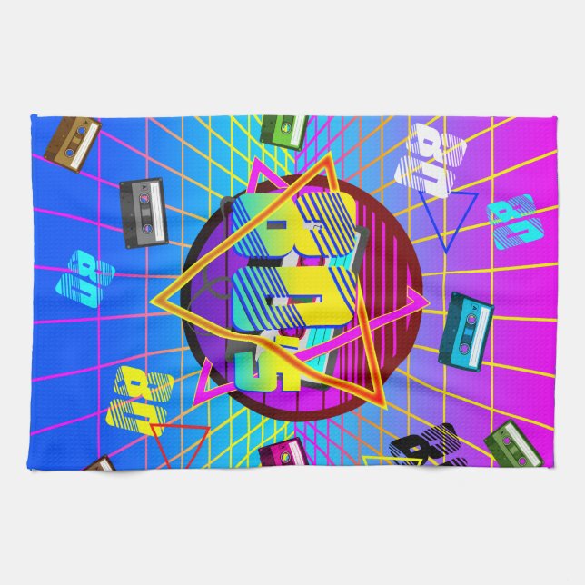 80's RETRO OLD SCHOOL CASSETTE TAPE   Tea Towel (Horizontal)