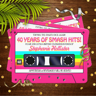 80's Retro Pink Neon Label Cassette Birthday Party Invitation
