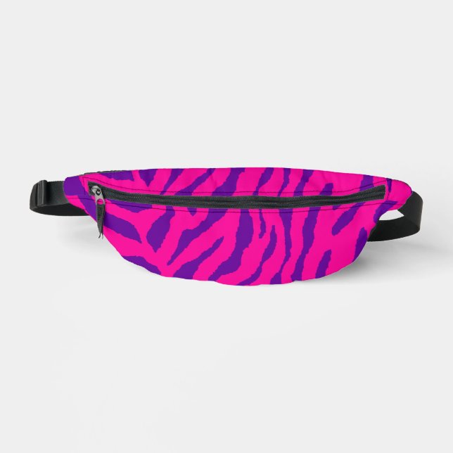 80s RETRO PURPLE PINK TIGER STRIPES FANNY PACK (Front)