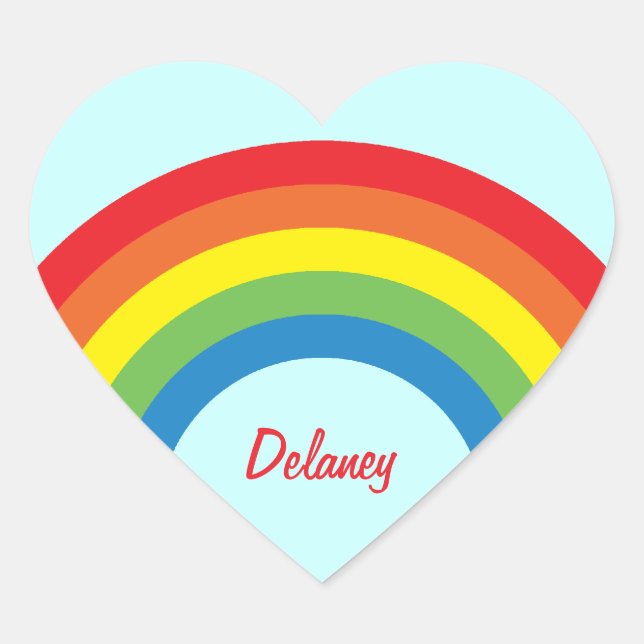 80's Retro Rainbow Heart Name Stickers (Front)