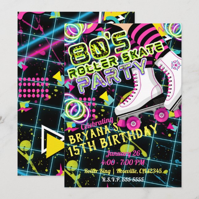 80's Retro Roller Skating Skate Birthday Party Invitation (Front/Back)