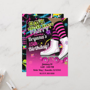 80's Retro Roller Skating Skate Dark Skin Party  Invitation