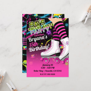 80's Retro Roller Skating Skate Pink Party  Invitation