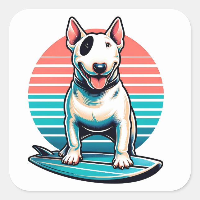 80's retro style bull terrier dog square sticker (Front)