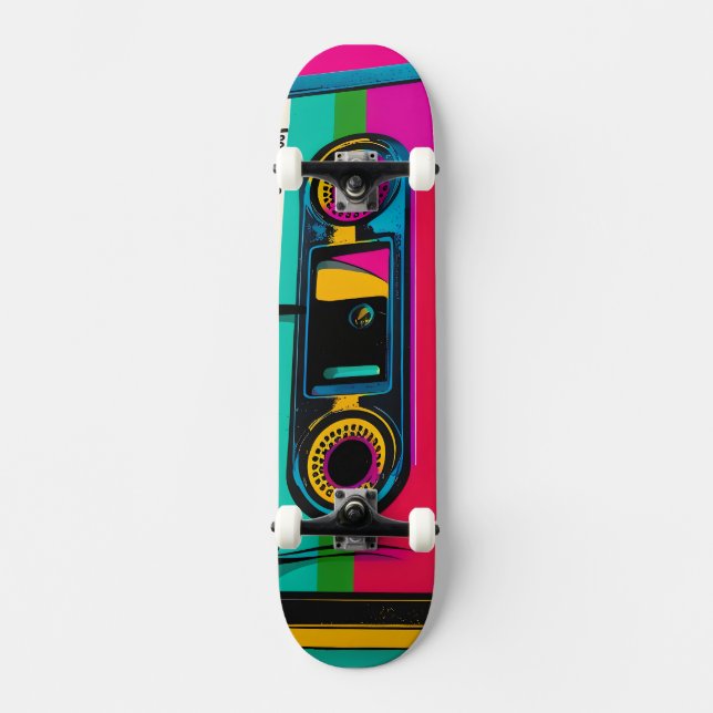 80s retro style cassette pop art skateboard (Front)