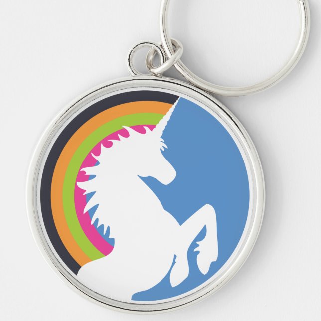 80's Retro Unicorn and Rainbow Keychain (Front)