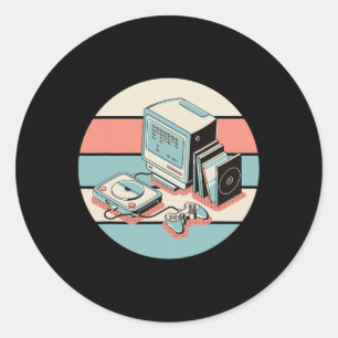80s Retro Vintage Gamer Arcade Machine Gaming Gift Classic Round Sticker