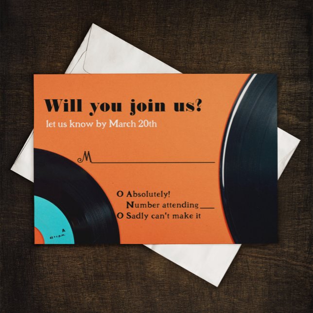 80s Retro Vinyl Record Wedding RSVP Card (Creator Uploaded)