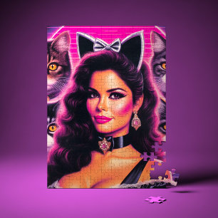 80s Retrowave Cat Woman Jigsaw Puzzle