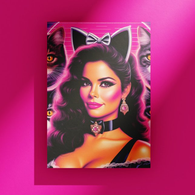 80s Retrowave Cat Woman Postcard (Creator Uploaded)