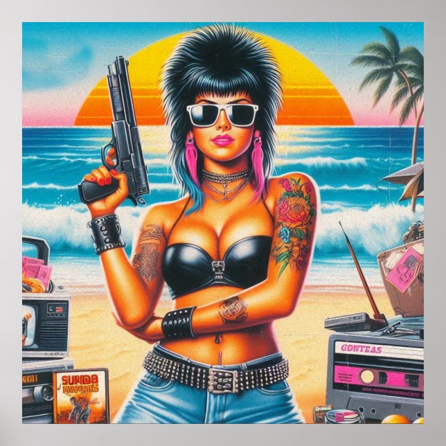 80s Retrowave Punk Girl Poster (Front)