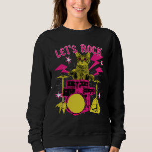 80s Rock N Roll Girl Cat Let's Rock Sweatshirt