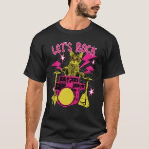 80s Rock N Roll Girl Cat Let's Rock T-Shirt