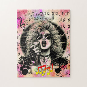 80s Rocker chick female singer ink illustration  Jigsaw Puzzle