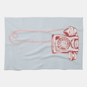 80s rotary dial telephone tea towel