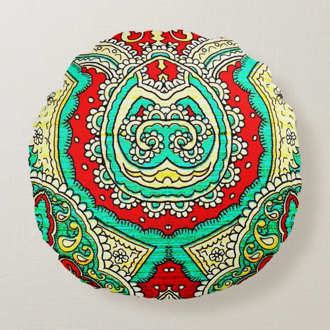 80s style, bright, neon, beautiful, psychedelic ar round cushion (Front)