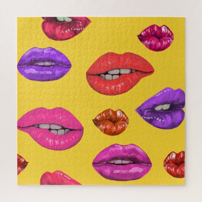 80's style: colourful lips pattern. jigsaw puzzle (Vertical)