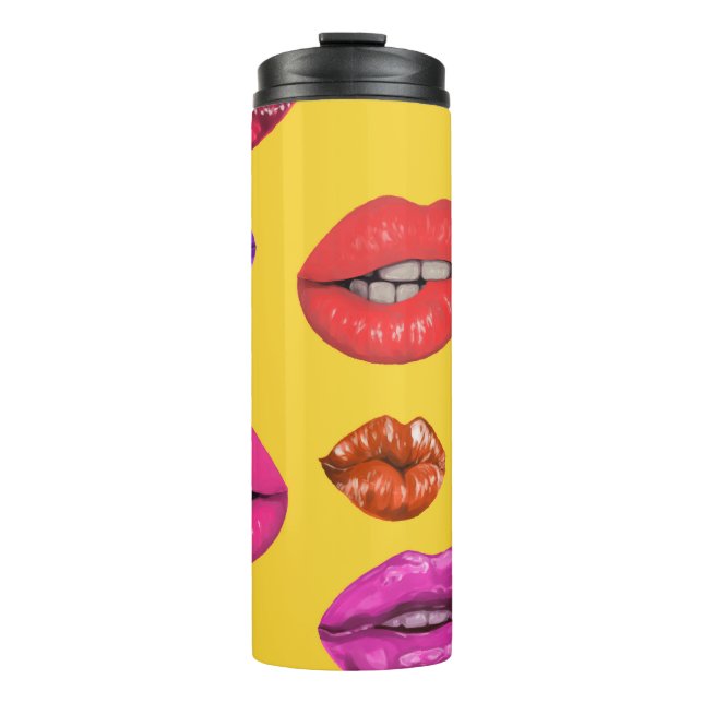 80's style: colourful lips pattern. thermal tumbler (Front)
