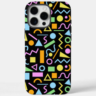 80s Style Shape Pattern Colour on Black iPhone 16 Pro Max Case